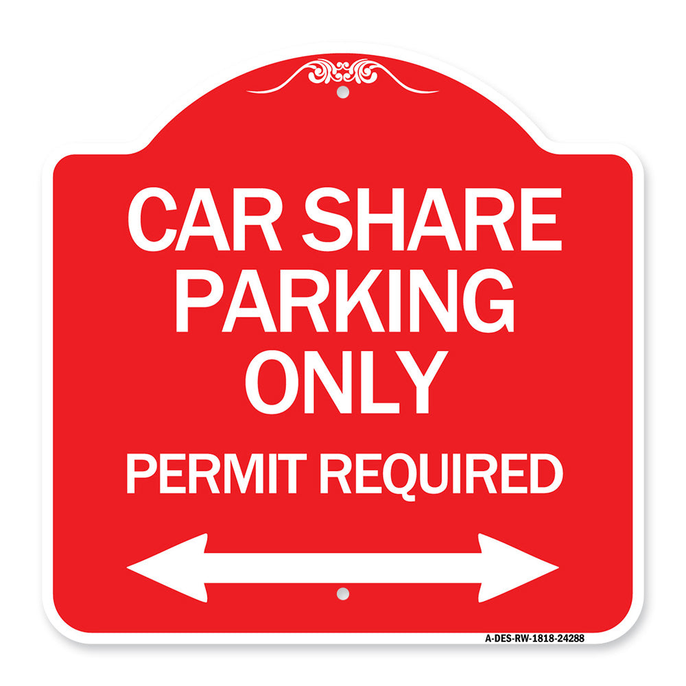 Car Share Parking Only Permit Required with Bidirectional Arrow
