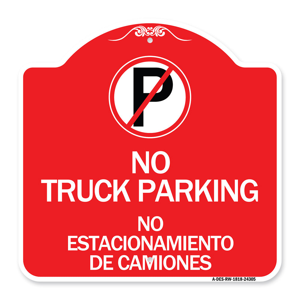 Bilingual No Parking Sign No Truck Parking No Estacionamiento De Camiones (With No Parking Symbol)