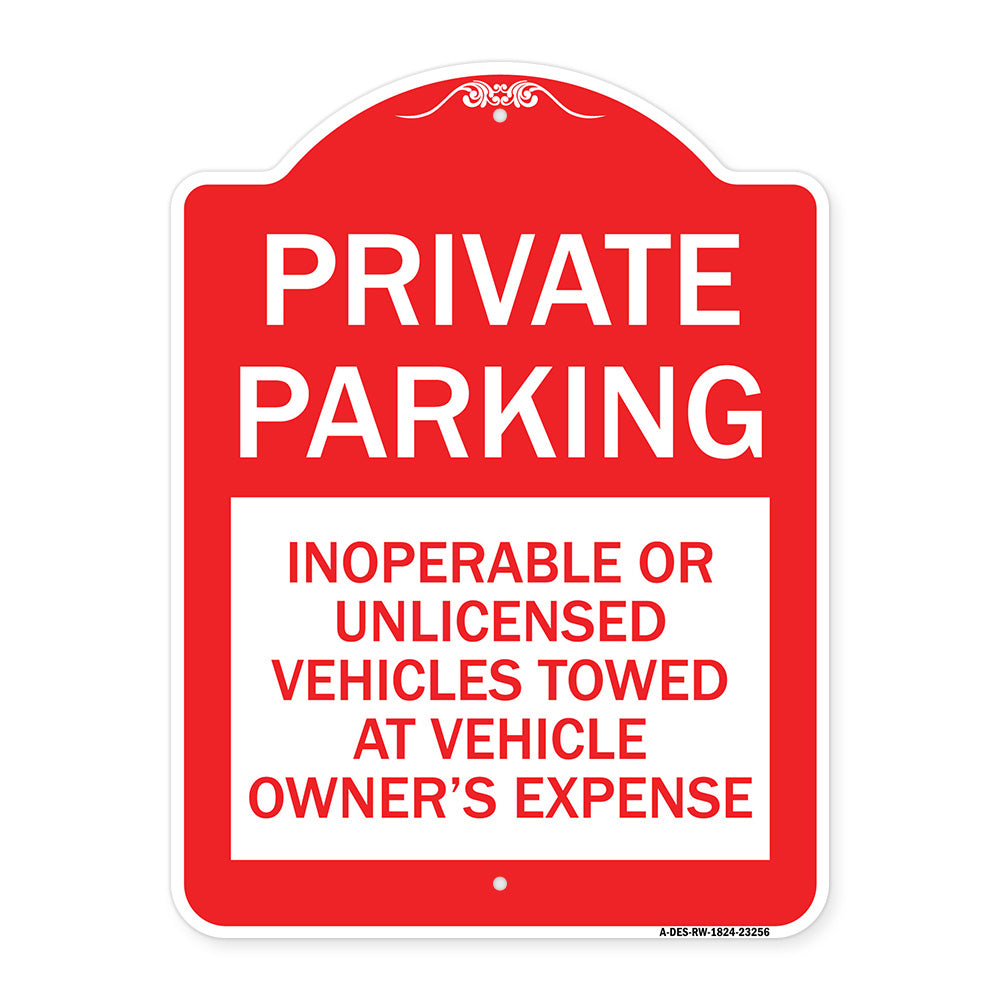 Private Parking Inoperable or Unlicensed Vehicles Towed at Vehicle Owner's Expense