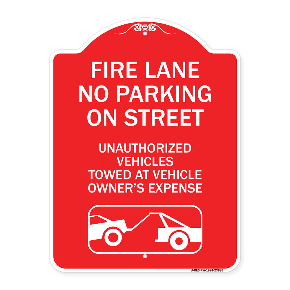 No Parking on Street Unauthorized Vehicles Towed at Vehicle Owner's Expense (With Car Tow Graphic)