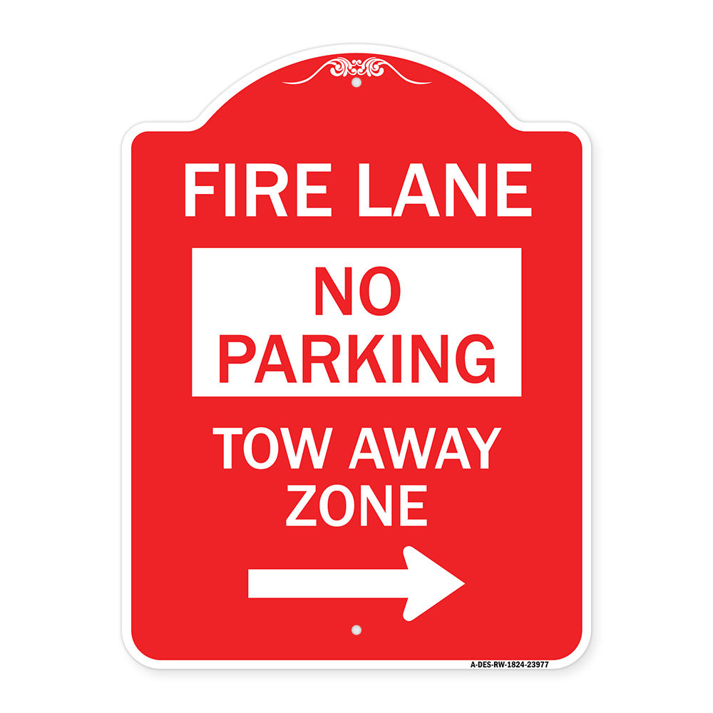Fire Lane Tow-Away Zone with Right Arrow