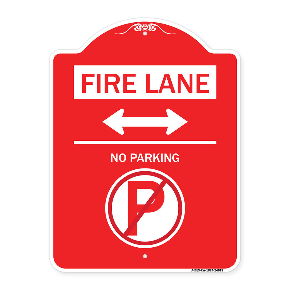 Fire Lane - No Parking (With No Parking Symbol and Bidirectional Arrow)