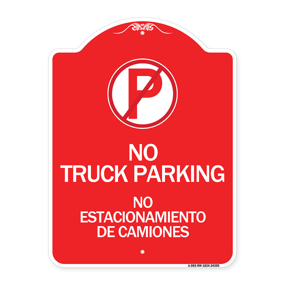 Bilingual No Parking Sign No Truck Parking No Estacionamiento De Camiones (With No Parking Symbol)