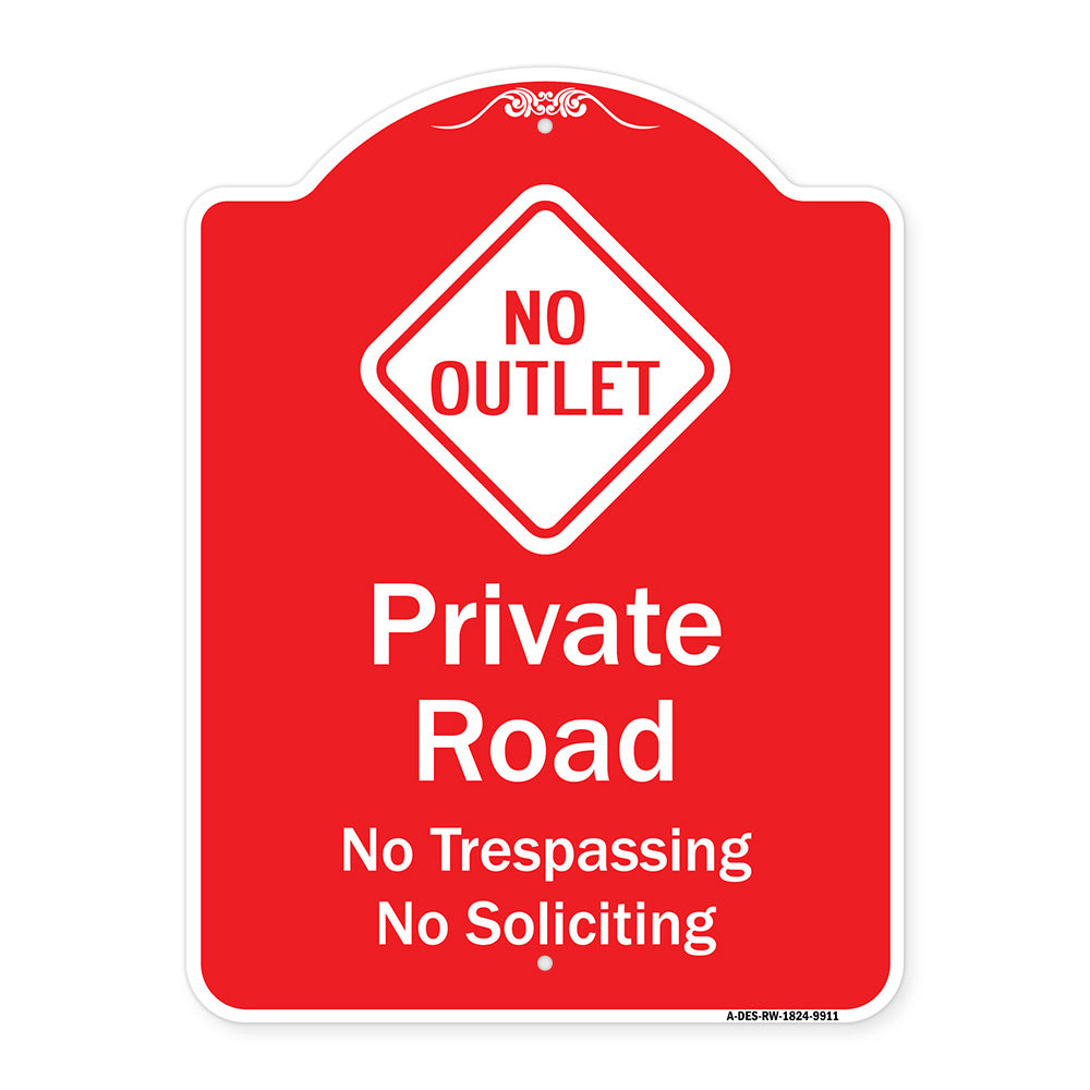 Private Road No Trespassing Or Soliciting With No Outlet Symbol