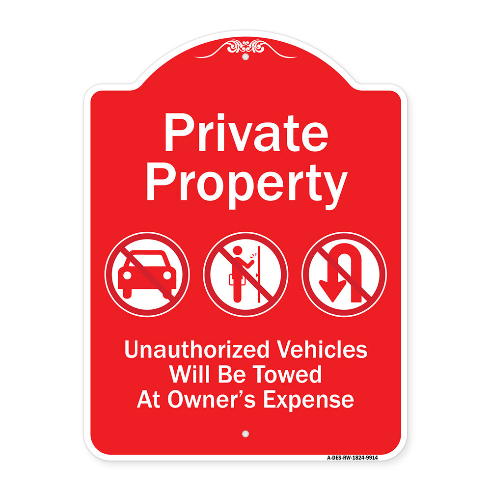 Private Property Unauthorized Vehicles Towed No Cars No Solicitors No Turn Around Symbols