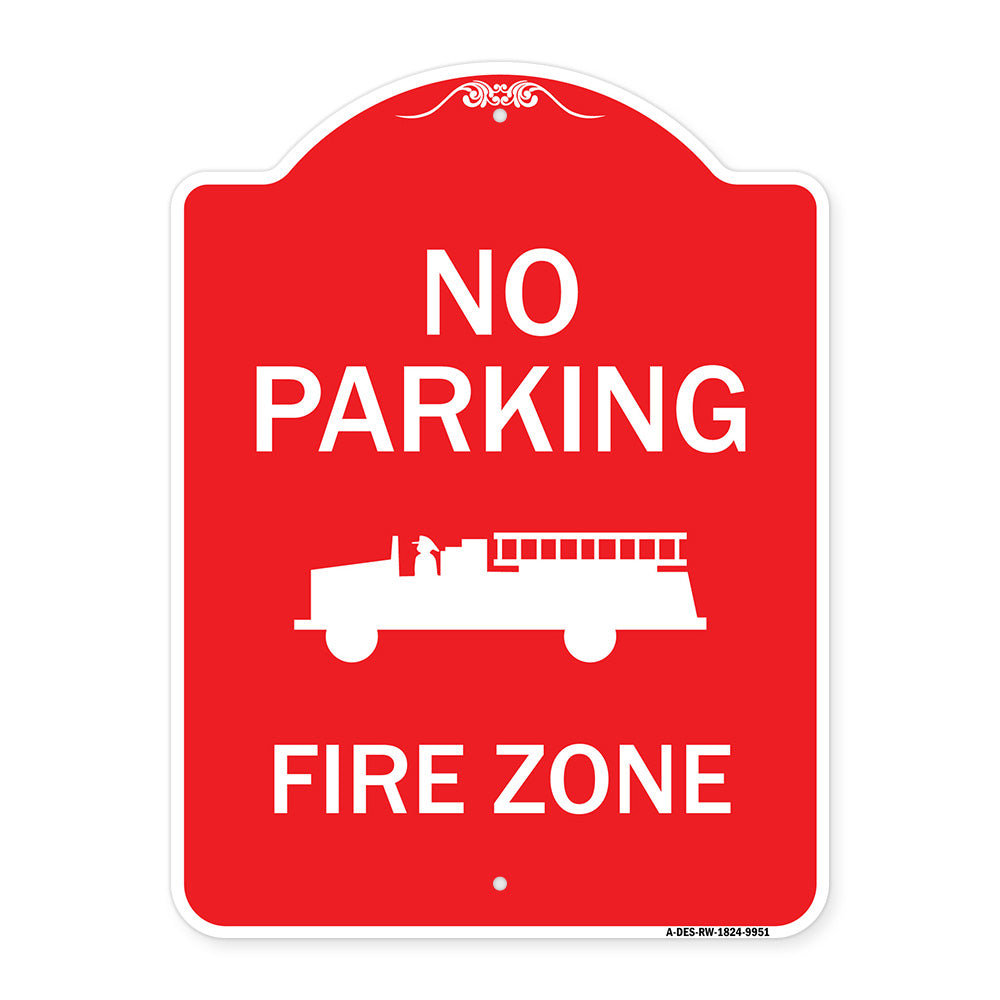 No Parking, Fire Zone With Fire Truck Graphic