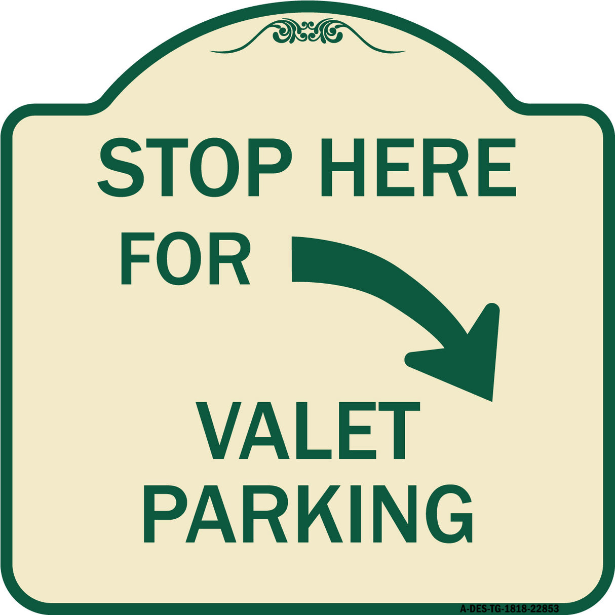 Stop Here for Valet Parking (Right Arrow)