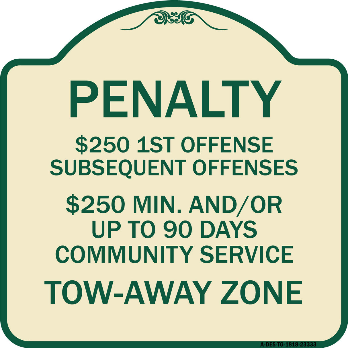 Penalty $250 1st Offense Subsequent Offenses $250 Min. and or Up to 90 Days Community Service Tow-Away Zone