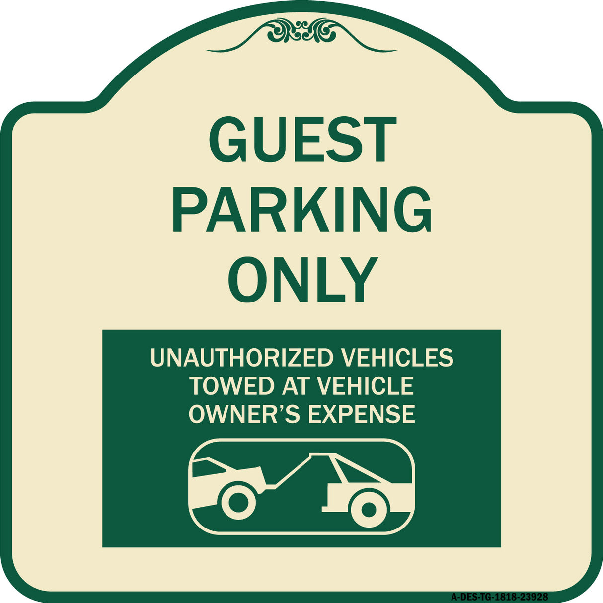 Guest Parking Only Unauthorized Vehicles Towed at Owner Expense with Graphic