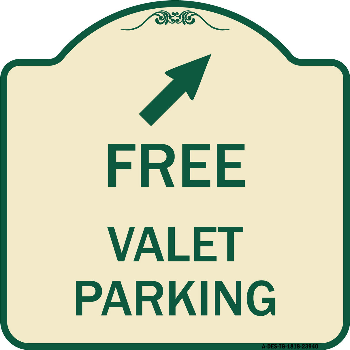 Free Valet Parking with Upper Right Arrow