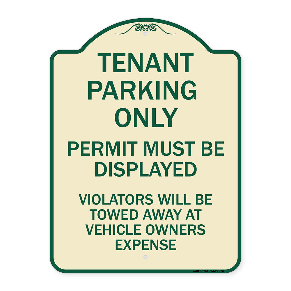 Tenant Parking Only Display Permit Violators Towed at Owner Expense