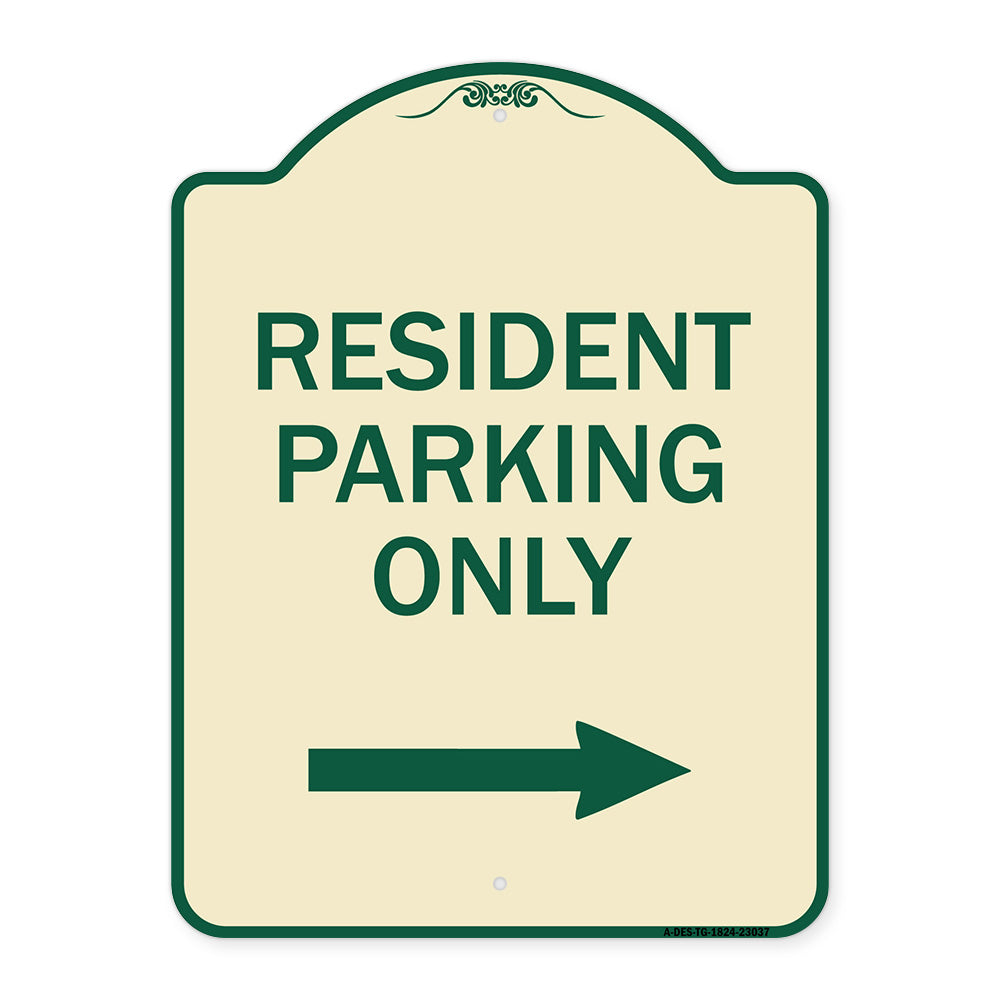 Reserved Parking Sign Resident Parking Only (With Right Arrow)