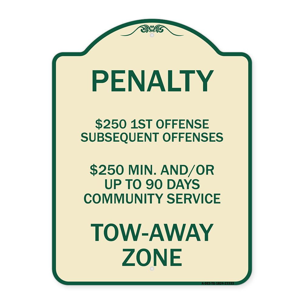 Penalty $250 1st Offense Subsequent Offenses $250 Min. and or Up to 90 Days Community Service Tow-Away Zone