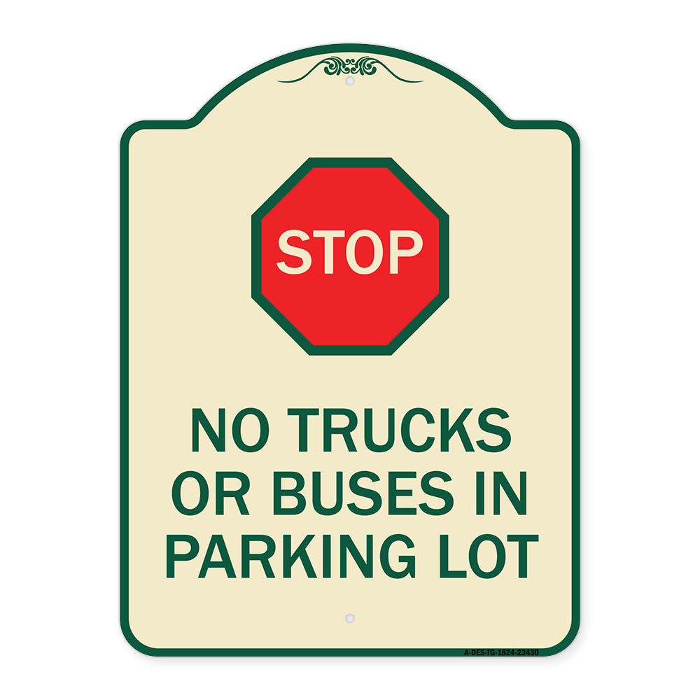 Parking Lot Rules Sign Stop - No Trucks or Buses in Parking Lot (With Stop Symbol)