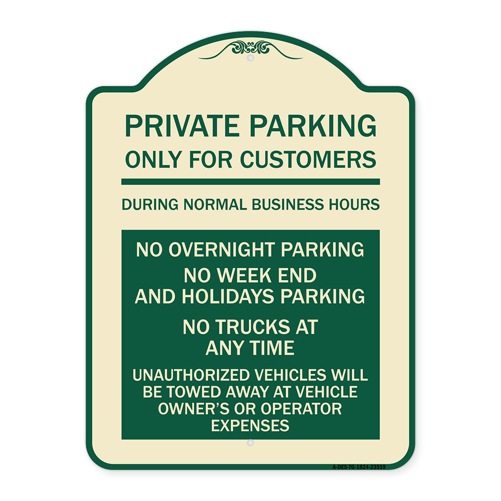 Only for Customers During Normal Business Hours No Overnight Parking No Trucks at Anytime Unauthorized Vehicle Towed
