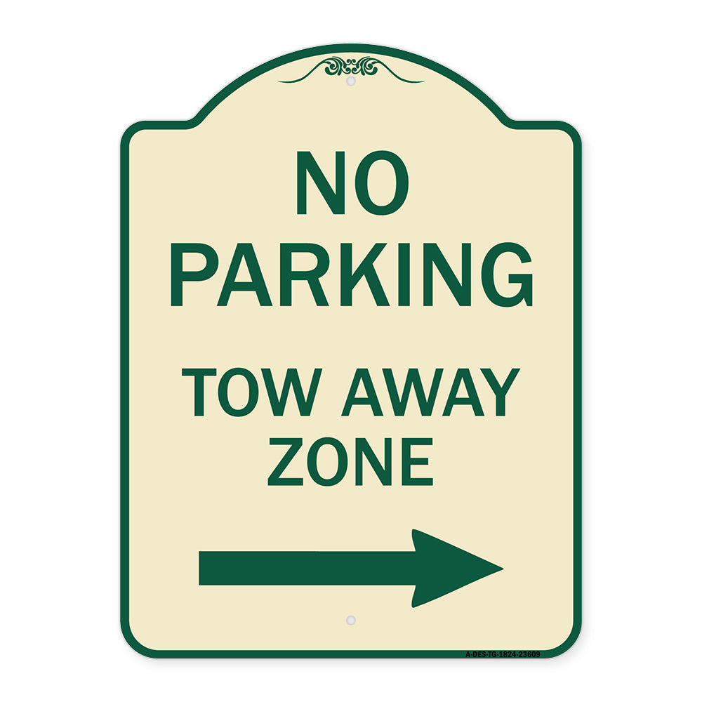 No Parking Tow Away Zone with Right Arrow