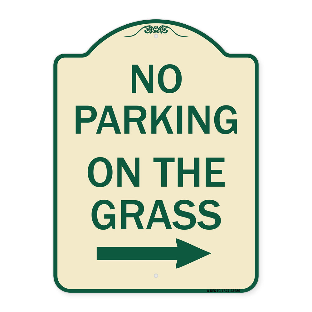 No Parking on the Grass with Right Arrow