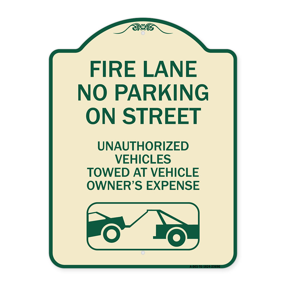 No Parking on Street Unauthorized Vehicles Towed at Vehicle Owner's Expense (With Car Tow Graphic)