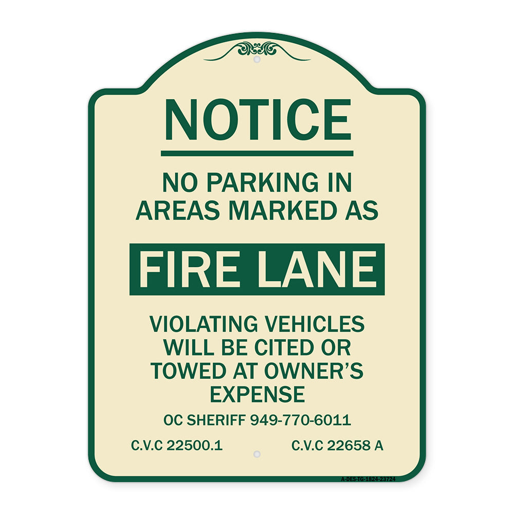 No Parking in Areas Marked as Fire Lane CVC Section 22500.1 and 22658 A
