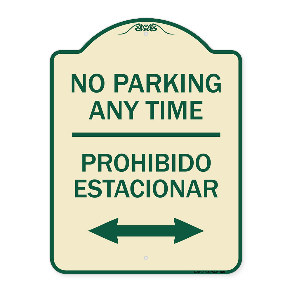 No Parking Anytime Prohibido Estacionar (With Bidirectional Arrow)