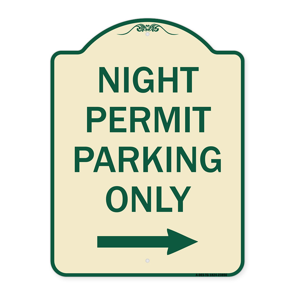 Night Permit Parking Only (With Right Arrow)