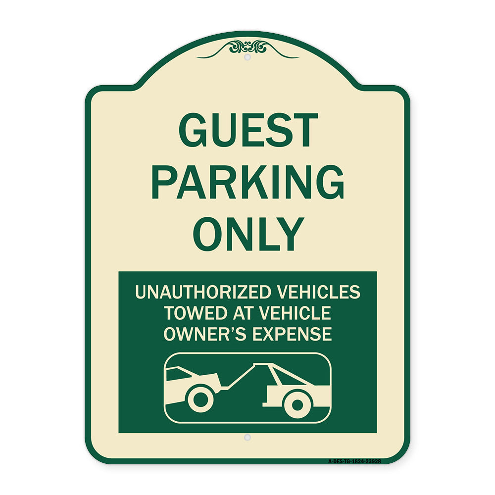 Guest Parking Only Unauthorized Vehicles Towed at Owner Expense with Graphic