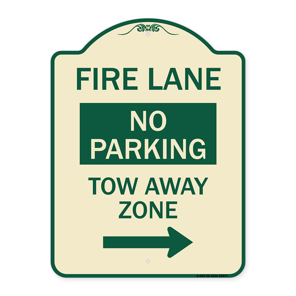 Fire Lane Tow-Away Zone with Right Arrow