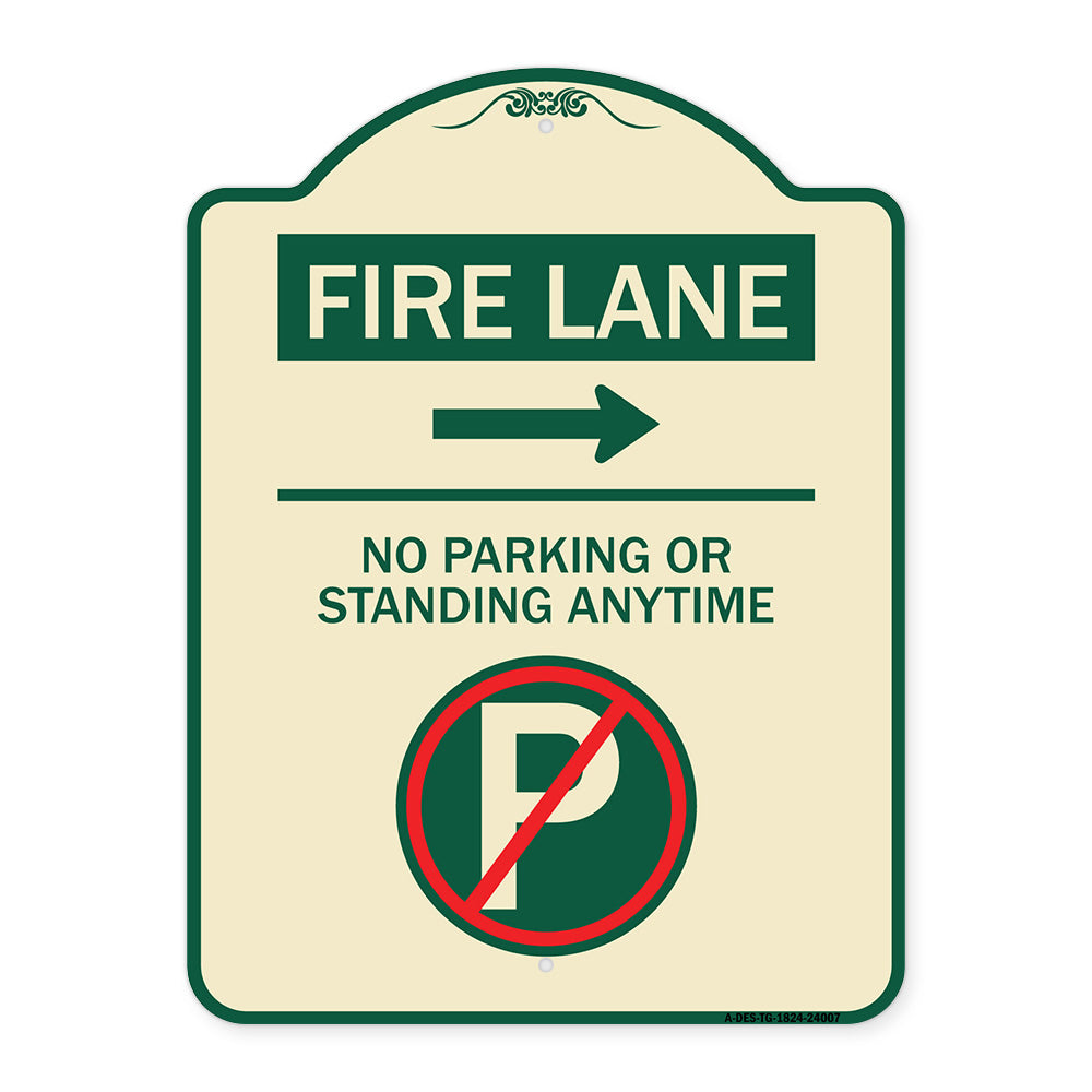 Fire Lane - No Parking or Standing Anytime (With No Parking Symbol and Right Arrow)