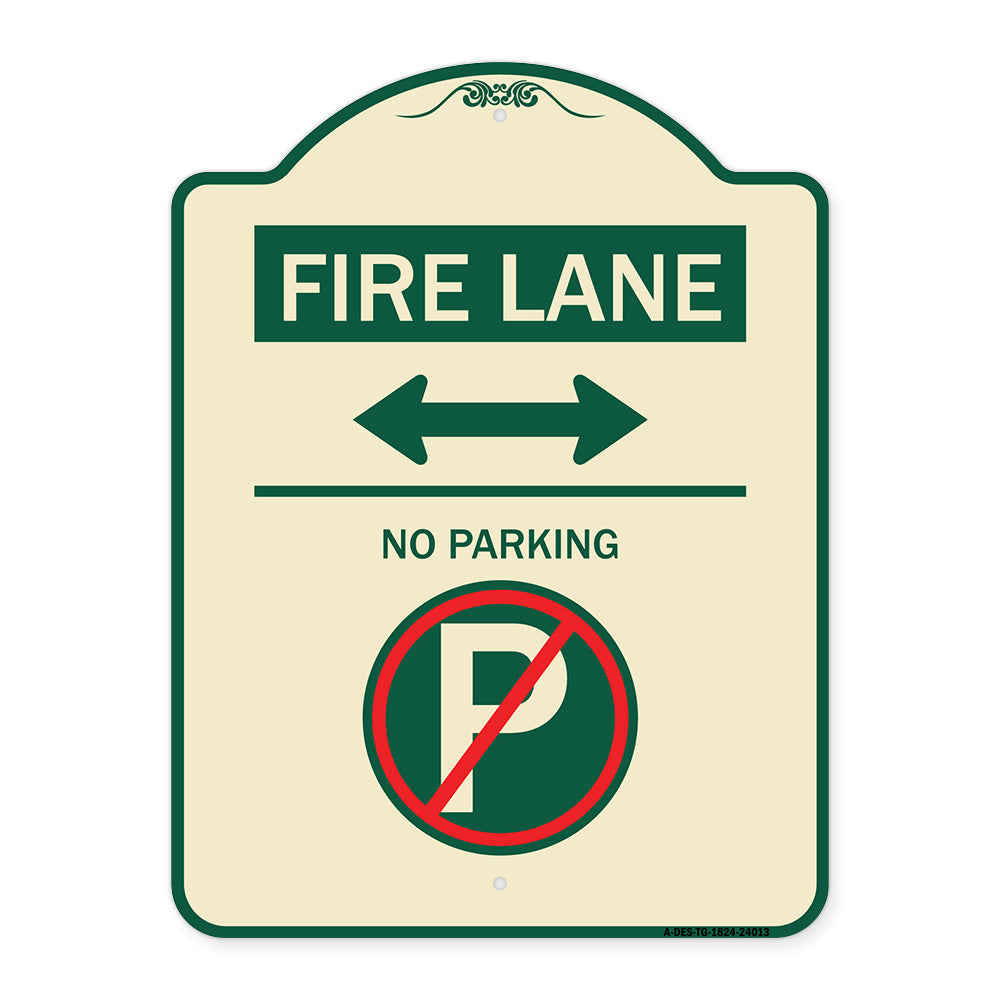 Fire Lane - No Parking (With No Parking Symbol and Bidirectional Arrow)