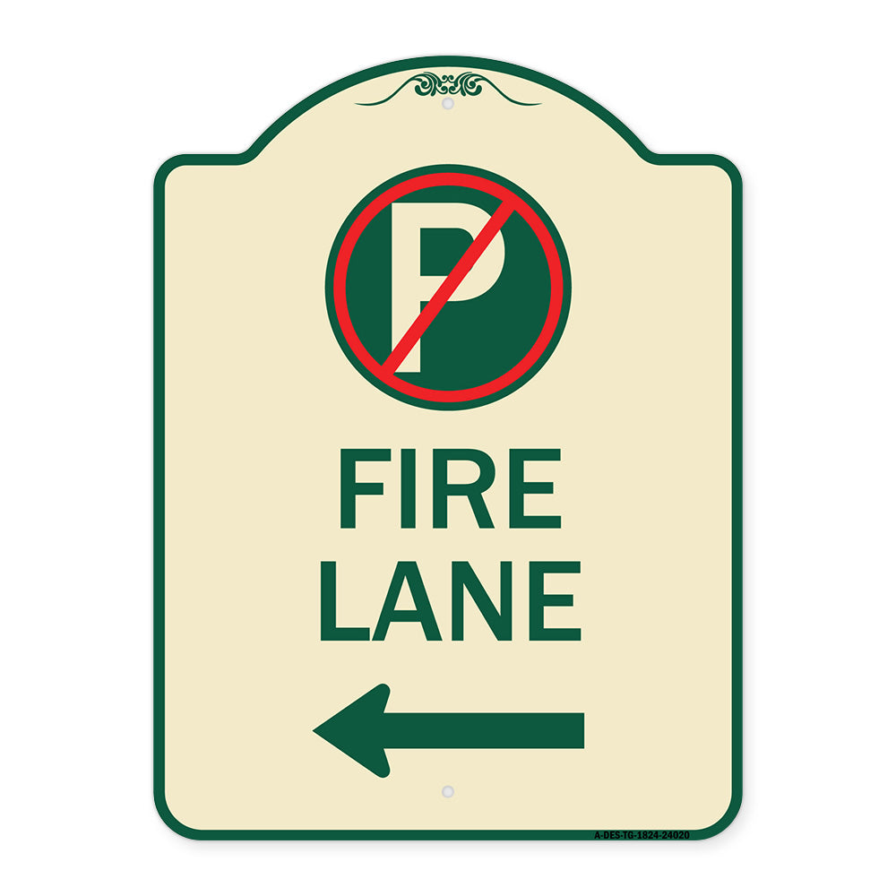 Fire Lane (No Parking Symbol and Left Arrow)