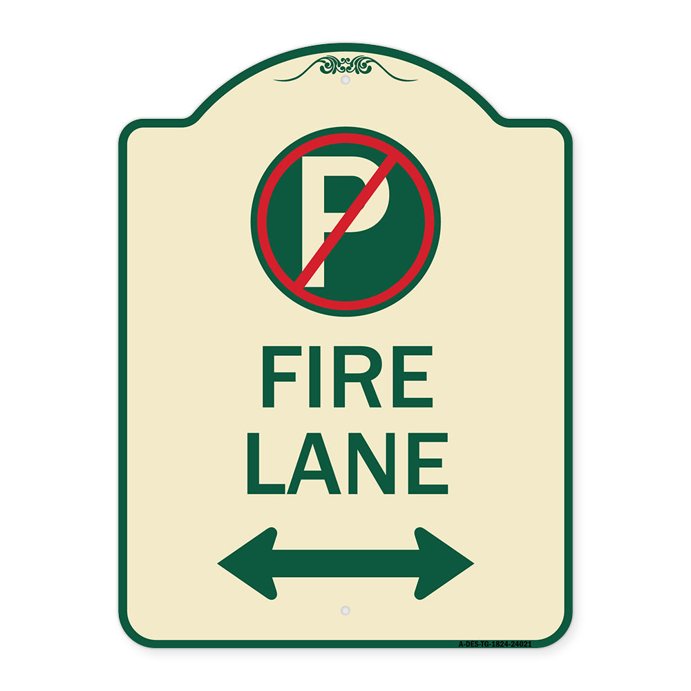 Fire Lane (No Parking Symbol and Arrow Pointing Left and Right)