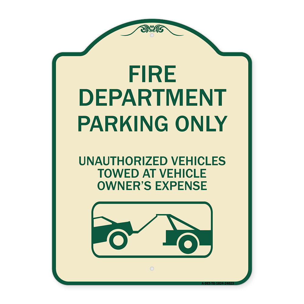 Fire Department Parking Only Unauthorized Vehicles Towed at Owner Expense with Graphic
