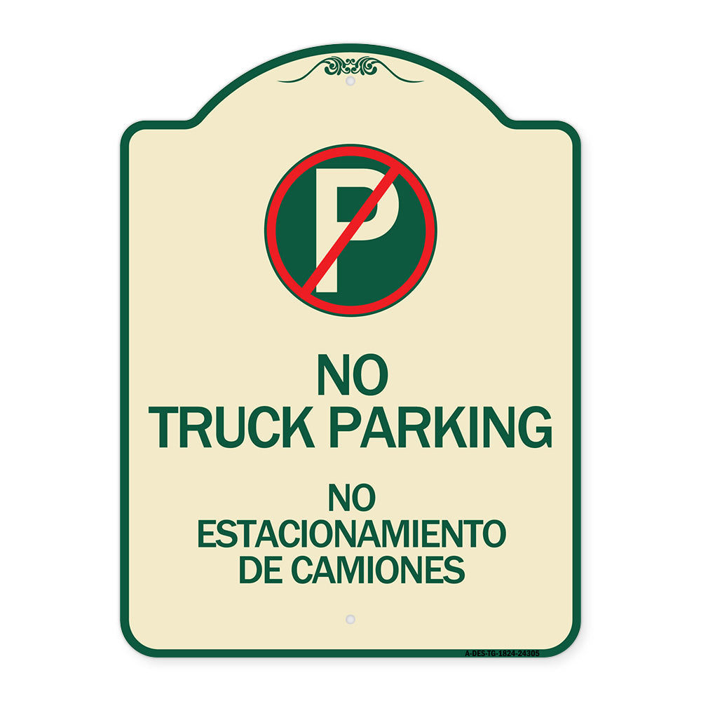 Bilingual No Parking Sign No Truck Parking No Estacionamiento De Camiones (With No Parking Symbol)