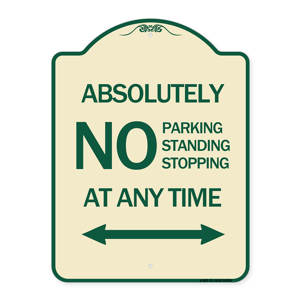 Absolutely No Parking Standing or Stopping at Anytime with Bidirectional Arrow