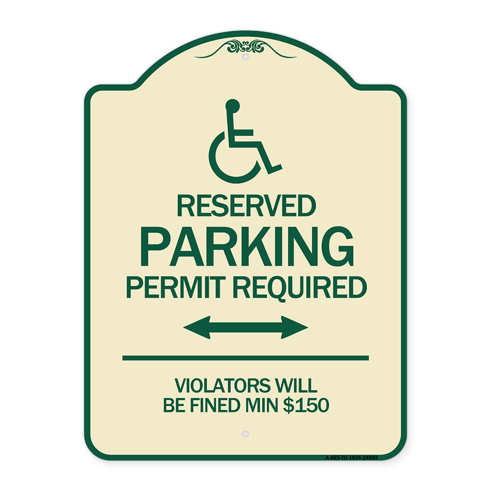 (Modern Isa Symbol) Connecticut Reserved Parking Permit Required Violators Will Be Fined Min $150 (With Double Arrow)