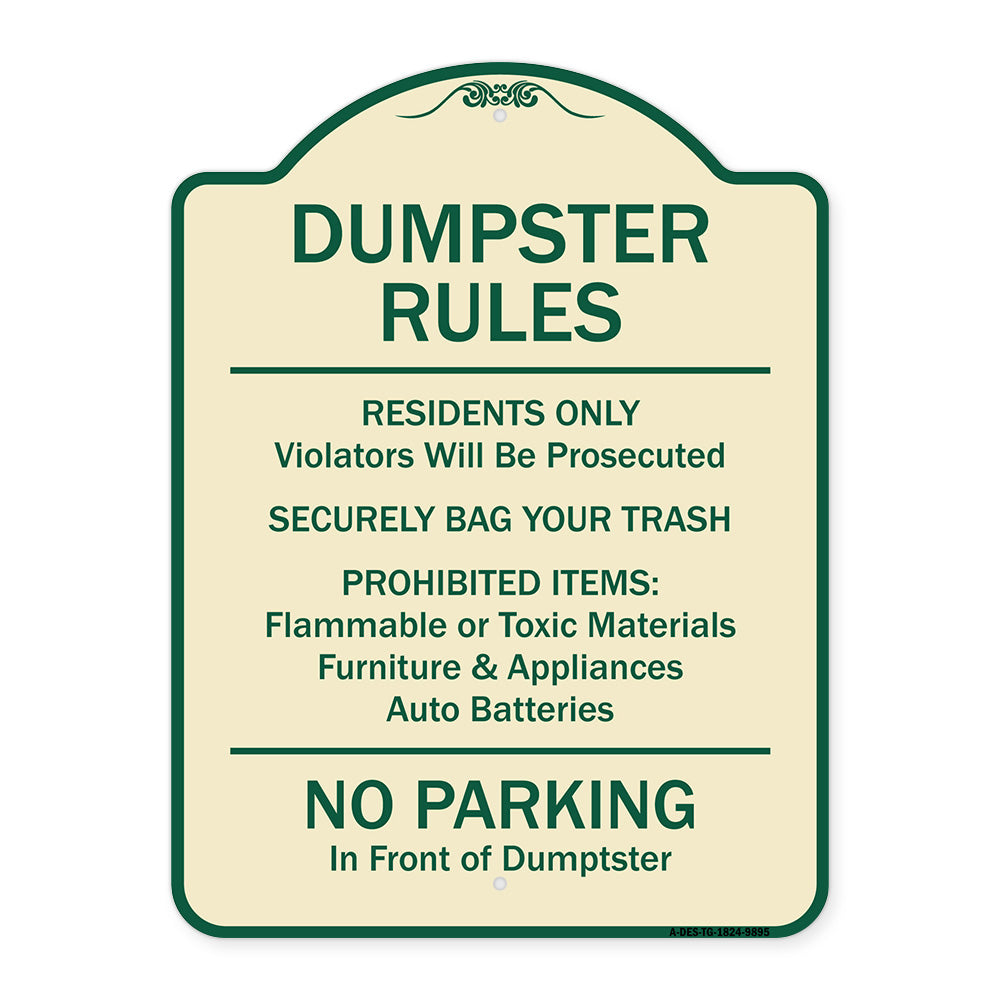 Residents Only Violators Prosecuted Bag Your Trash No Parking In Front Of Dumpster