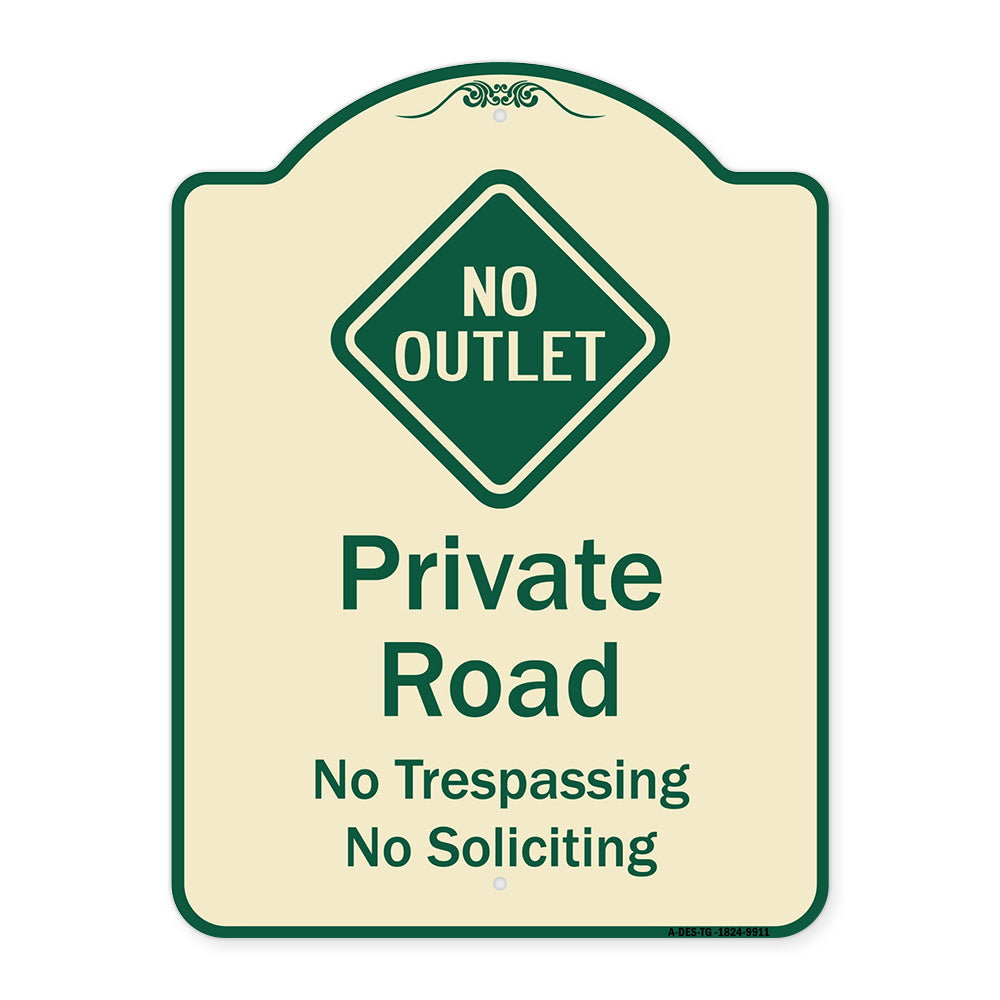 Private Road No Trespassing Or Soliciting With No Outlet Symbol