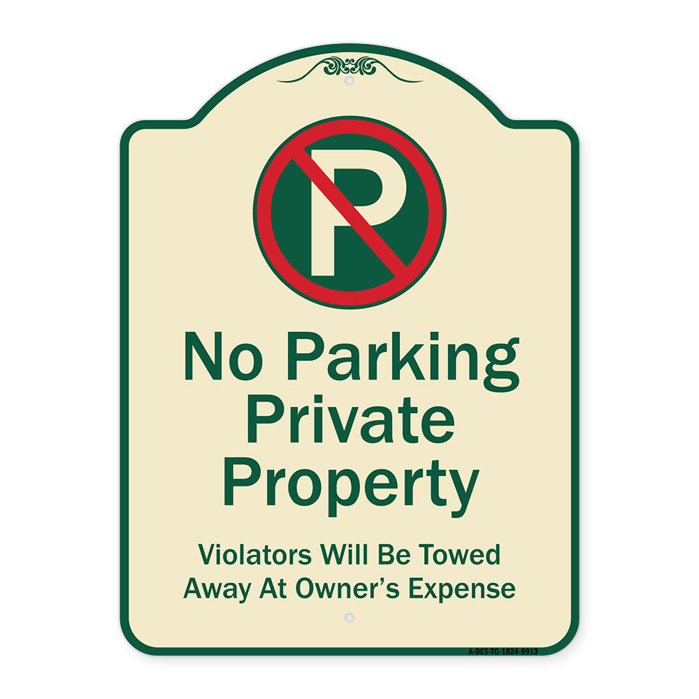 Private Property Violators Towed Away At Owner Expense With No Parking Symbol