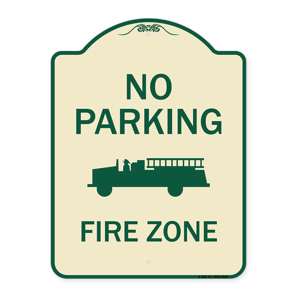 No Parking, Fire Zone With Fire Truck Graphic