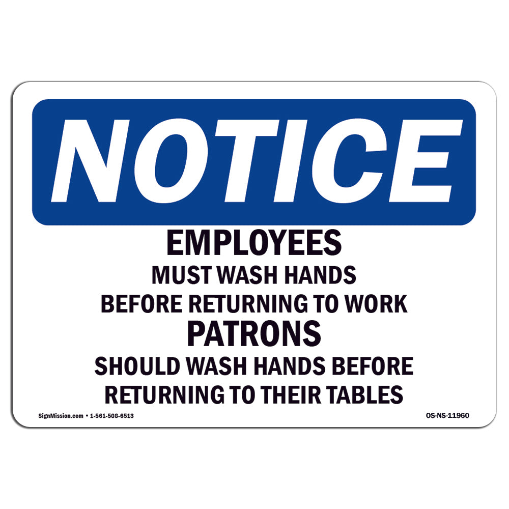 Employees And Patrons Wash Hands Sign