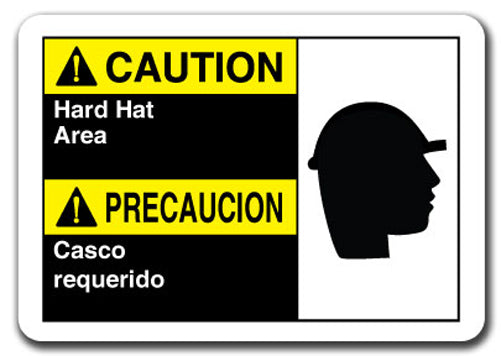 Caution Sign - Caution Hard Hat Area (Bilingual)