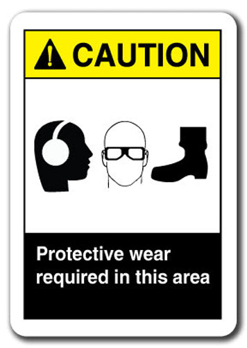Caution Sign - Protective Wear Required (Ear Eye Foot)