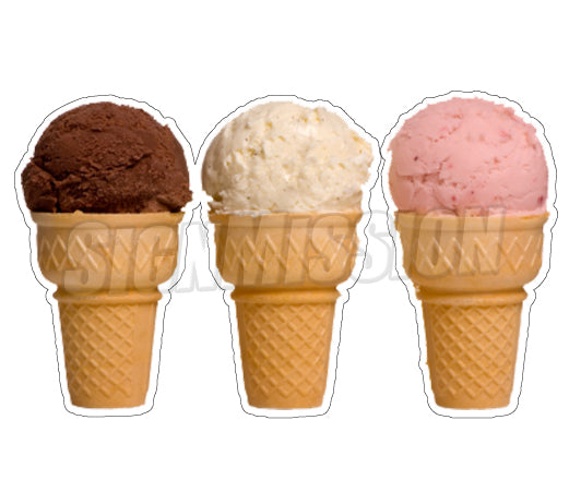 Three Ice Cream Cones Die Cut Decal