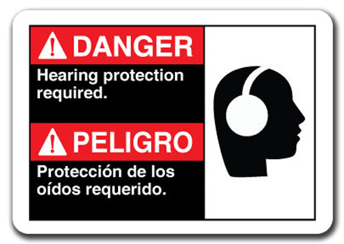 Danger Sign - Danger Hearing Protection Required (Bilingual)