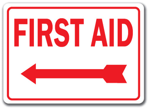 First Aid with Left Arrow Sign (red on white)