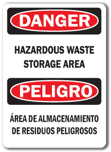 Danger Sign - Hazardous Waste Storage Area (Bilingual)