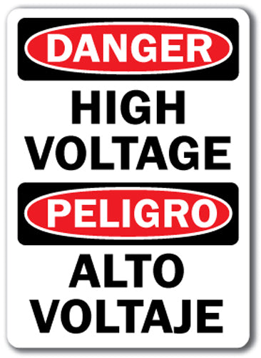 Danger Sign - High Voltage (Bilingual) - 14" x 10" OSHA Safety Sign