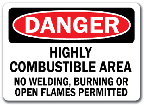 Danger Sign - Combustible Area No Welding, Burning or Flames