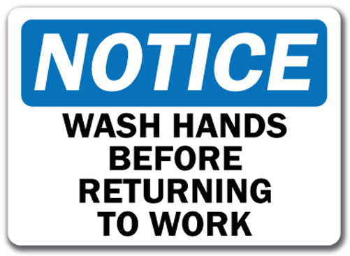 Notice Sign - Wash Hands Before Returning To Work