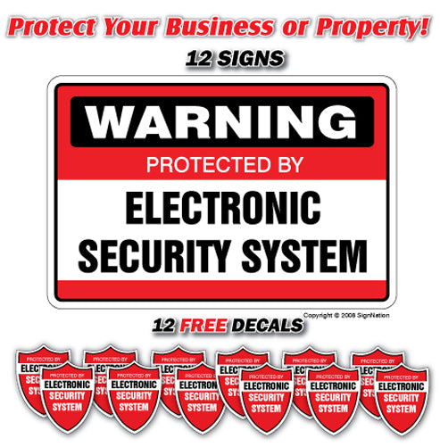 SECURITY SYSTEM SIGN ~12 Signs & 12 Free Decals~ alarm 24 Hour protection
